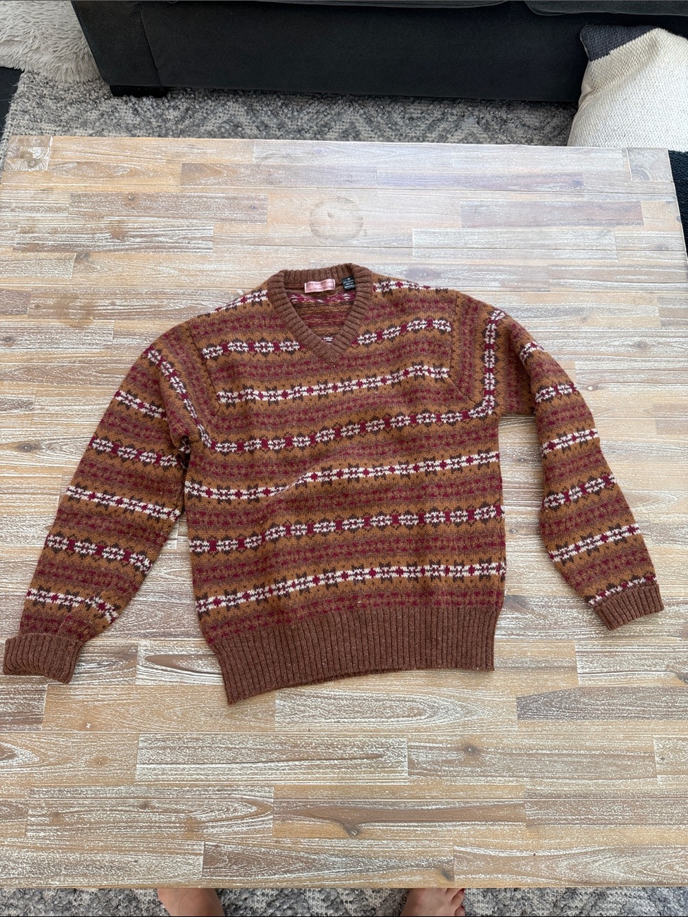 Vintage Men's Brown Fair Isle V-Neck Sweater by Equipment Henry Grethel